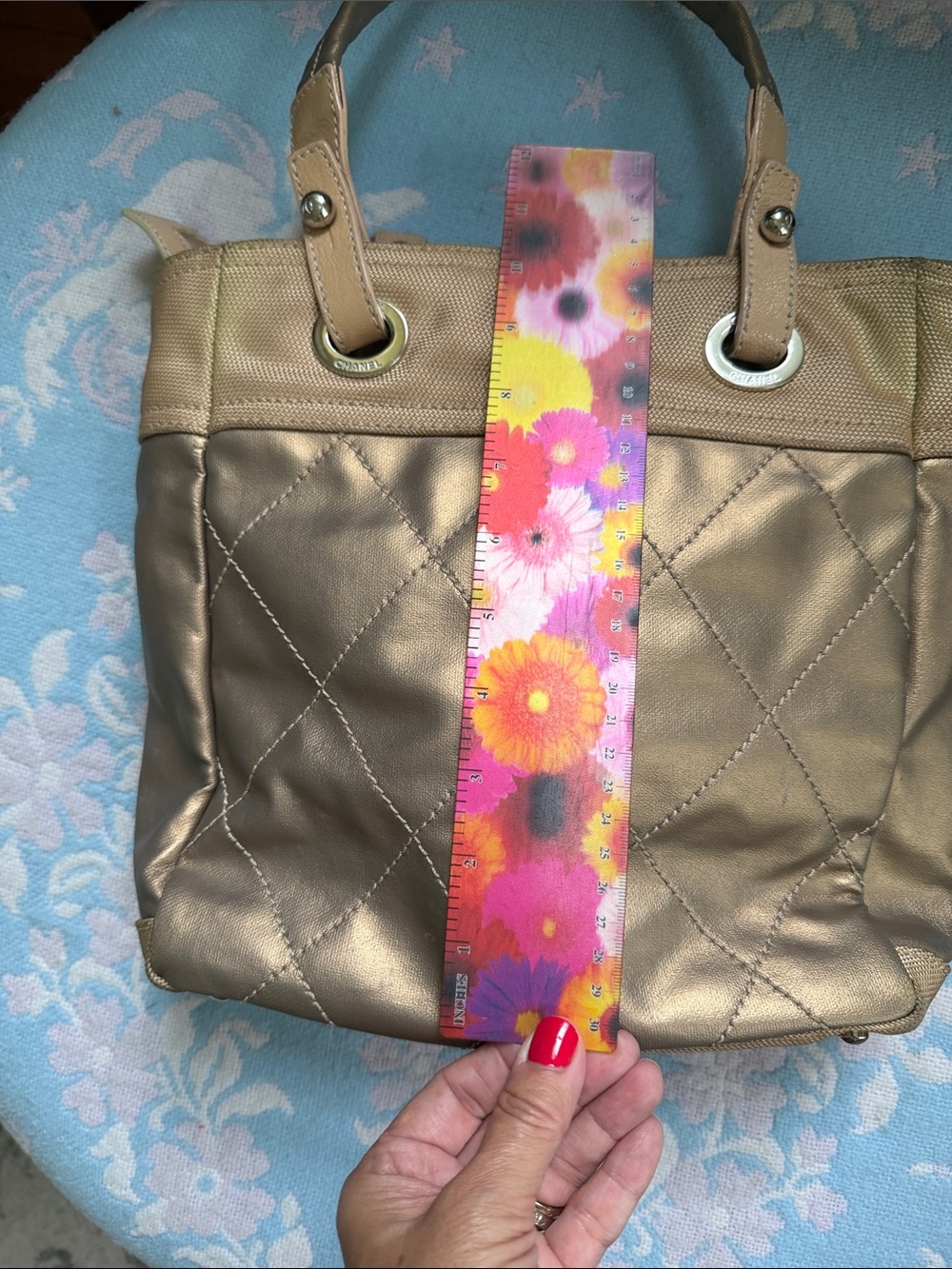 CHANEL Paris Biarritz PM Tote Bag Gold Matelasse Canvas CC - Picture 15 of 17
